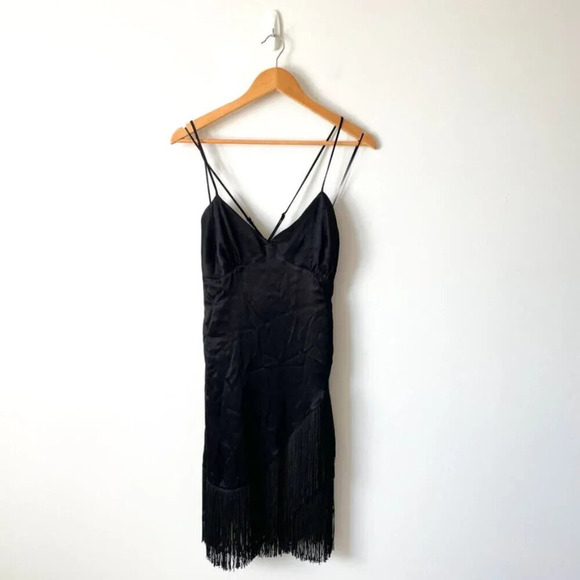 Zara Fringed Slip Mini Dress Black Size XS - Picture 4 of 11